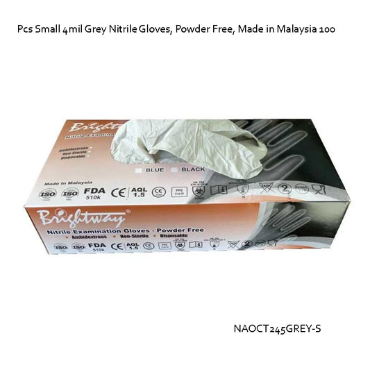 100pcs Small 4 Mil Grey Nitrile Gloves - Powder-Free, Made in Malaysia - Fortec