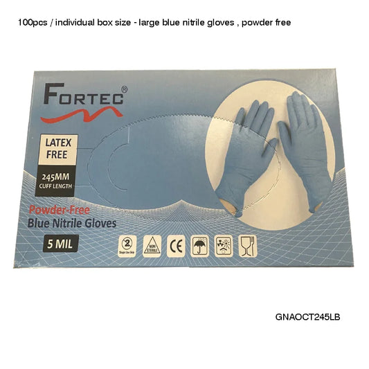 100pcs Large Blue 5 Mil Nitrile Gloves - Powder-Free - Fortec