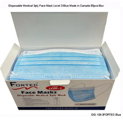 Disposable Medical 3ply Face Mask Level-3 Made in Canada 50pcs/Box - Fortec