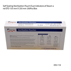 Self Sealing Sterilization Pouch Dual Indicators of Steam and ETO 135 mm X 250 mm 20 - Fortec