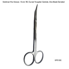 Goldman-Fox Scissor, 13 cm/ 5″, Curved Tungsten Carbide, One Blade Serrated