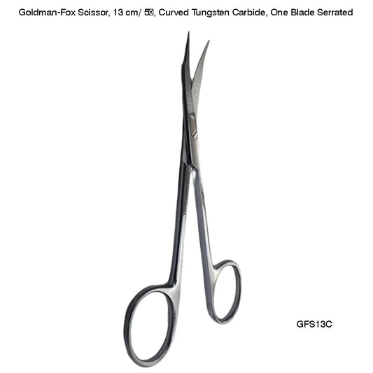 Goldman-Fox Scissor, 13 cm/ 5″, Curved Tungsten Carbide, One Blade Serrated