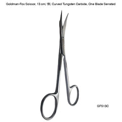 Goldman-Fox Scissor, 13 cm/ 5″, Curved Tungsten Carbide, One Blade Serrated