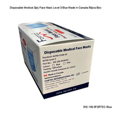 Disposable Medical 3ply Face Mask Level-3 Made in Canada 50pcs/Box - Fortec 