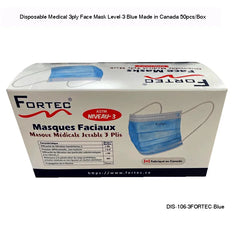 Disposable Medical 3ply Face Mask Level-3 Made in Canada 50pcs/Box - Fortec 
