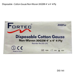 Cotton Gauze Non-Woven 30GSM 4″ x 4″ 4 Ply - Fortec 