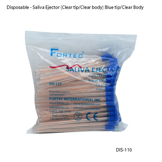 Saliva Ejector (Clear tip/Clear body) Blue tip/Clear Body - Fortec 