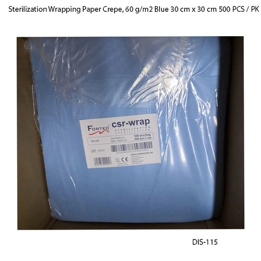 Sterilization Wrapping Paper Crepe, 60 g/m2 Blue 30 cm x 30 cm 500 PCS / PK - Fortec 