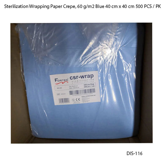 Sterilization Wrapping Paper Crepe, 60 g/m2 Blue 40 cm x 40 cm 500 PCS / PK - Fortec 