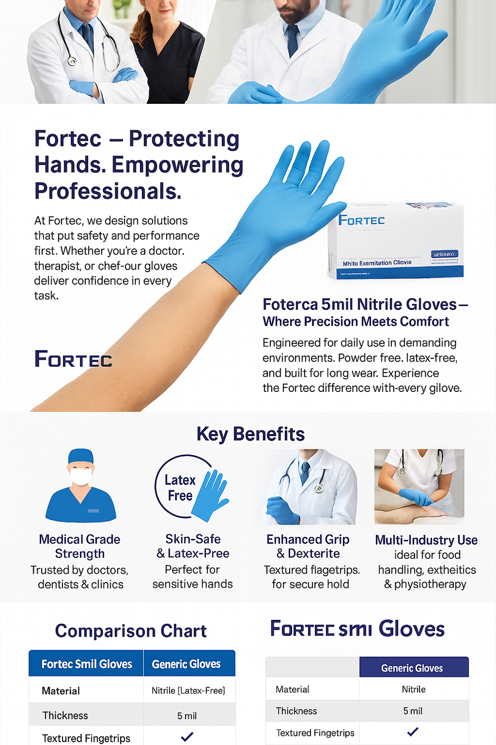 90pcs Extra Large Blue Nitrile Gloves - Powder-Free - Fortec 