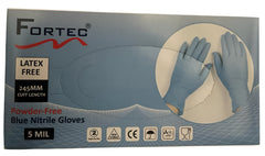 100pcs Medium Blue 5 Mil Nitrile Gloves - Powder-Free - Fortec 