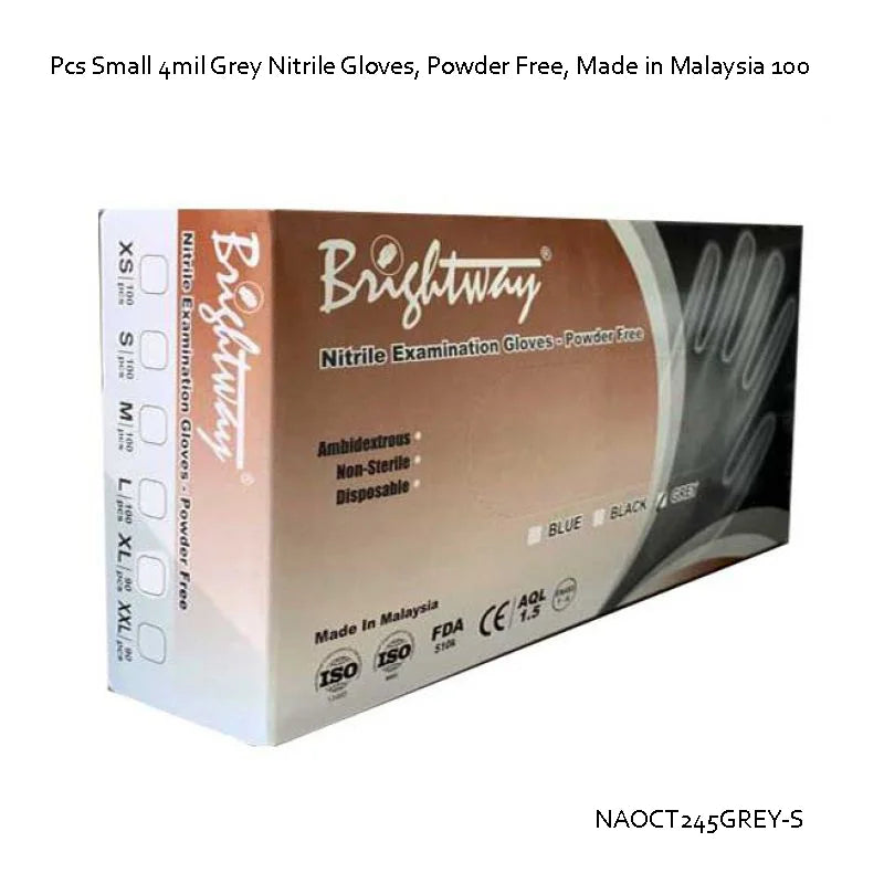 100pcs Small 4 Mil Grey Nitrile Gloves - Powder-Free, Made in Malaysia - Fortec 