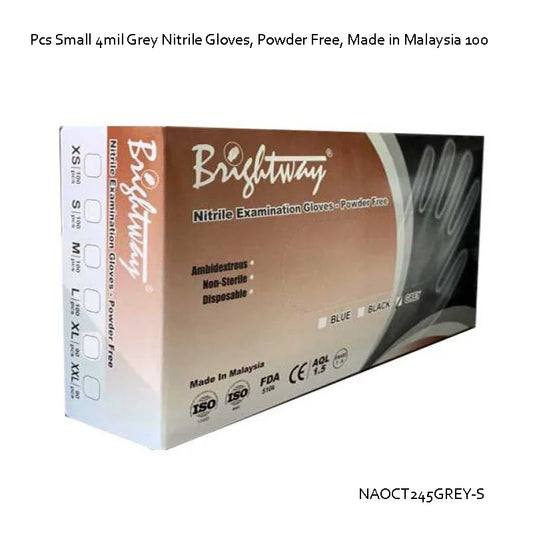 100pcs Small 4 Mil Grey Nitrile Gloves - Powder-Free, Made in Malaysia - Fortec 